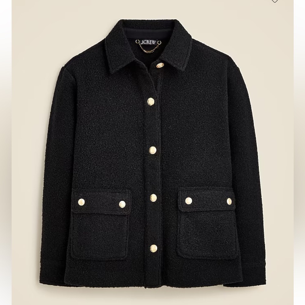 J.Crew Bouclé Shirt-Jacket in Black size XXS Shacket layering oversized warm - Picture 1 of 8